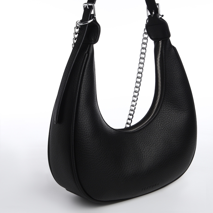 Сумка женская хобо на молнии TEXTURA, средний размер, цвет чёрный