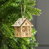 Ёлочная игрушка &laquo;Домик со снеговиком&raquo;, от батареек, свечение тёплое белое