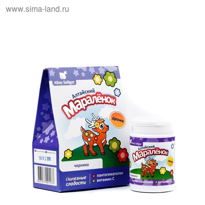 Драже для детей Altay Seligor «Алтайский маралёнок» с пантогематогеном, витамином С и черникой, 70 г Драже для детей Altay Seligor «Алтайский маралёнок» с пантогематогеном, витамином С и черникой, 70 г