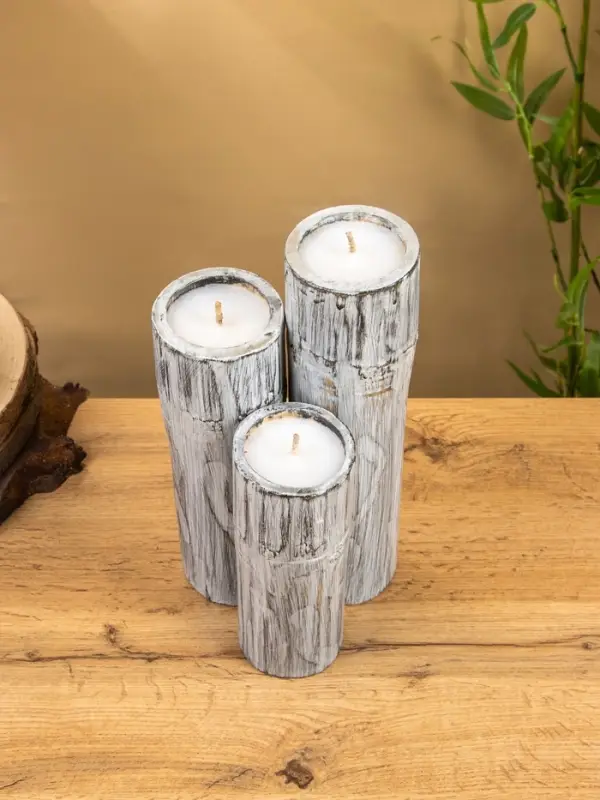Свеча в бамбуке тройная, 15&times;13&times;30 см, 100 мл, серая