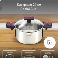 Кастрюля Cook & Clip 24 см с крышкой, подходит для индукции