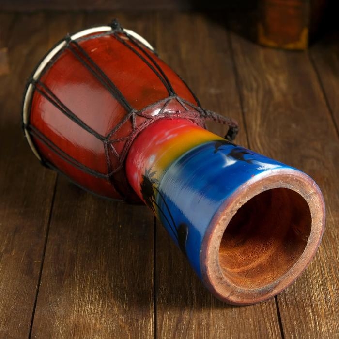 Сувенирный музыкальный инструмент барабан джембе "Пейзаж" 30х15х15 см МИКС