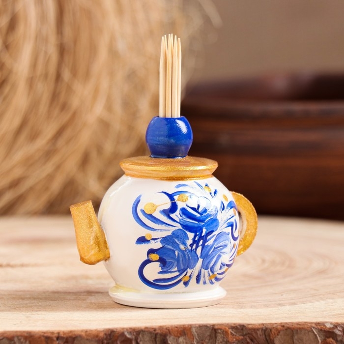 Подставка под зубочистки &laquo;Чайник&raquo;, 5 см, бело-синяя