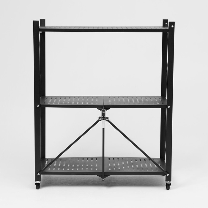 Стеллаж складной на колесах, 3 полки, 71&times;34&times;88 см, цвет чёрный матовый