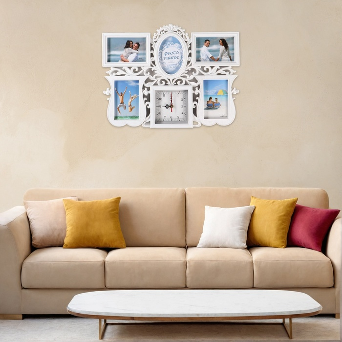 Часы настенные интерьерные, фоторамка - коллаж Часы настенные интерьерные, фоторамка - коллаж "Эмина", бесшумные, 49 х 36 см, 12 х 12 см