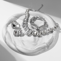 Набор 4 предмета: серьги, колье, браслет, кольцо &laquo;Вечерний&raquo; объём, белый в серебре