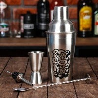 Набор для приготовления коктейлей &laquo;Главный по коктейлям&raquo;, гейзер, джиггер, шейкер 600 мл, ложка