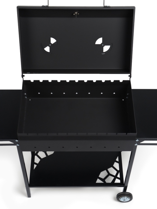 Мангал GrilMe MAX, 35 х 115 х 83 см, сталь 2 мм, термометр, 2 полки, колёса