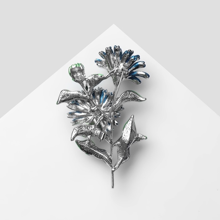 Брошь &laquo;Цветы&raquo; календула, цвет сине-зелёный в серебре