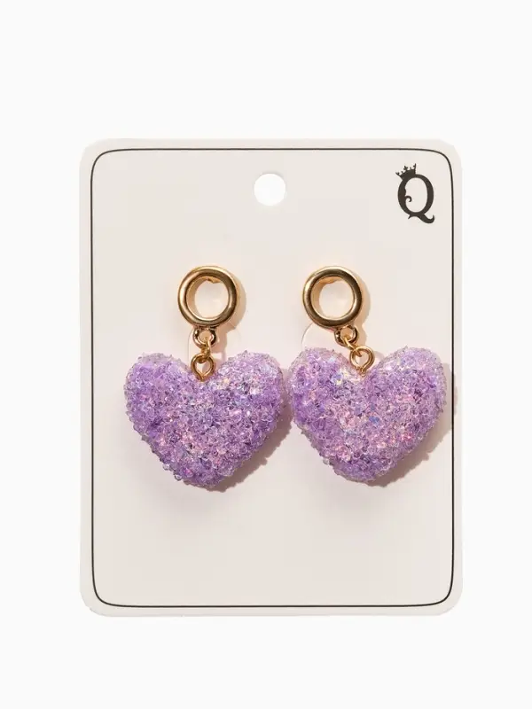 Серьги "Сердце сахарное", цвет фиолетовый в золоте