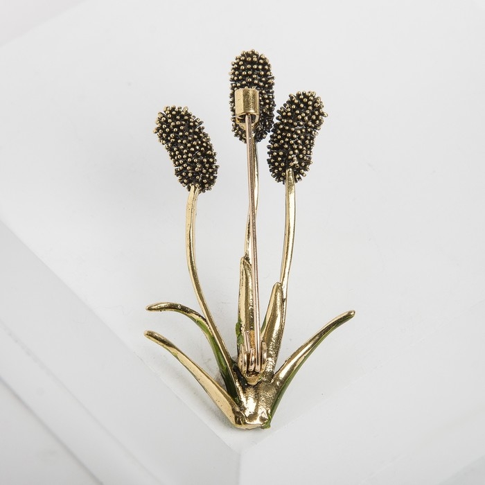 Брошь &laquo;Камыш&raquo;, цвет фиолетово-зелёный в золоте