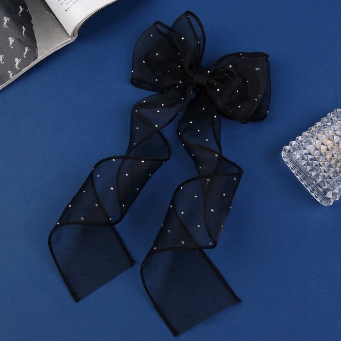 Зажим для волос "Школьница" бантик точка, 12х30 см, чёрный