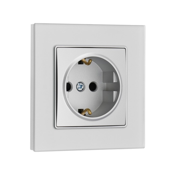 Розетка одноместная TOT Matte Glass, 16 А, скрытая, с з/к, стекло, серебристая Розетка одноместная TOT Matte Glass, 16 А, скрытая, с з/к, стекло, серебристая