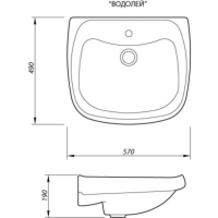Умывальник ЛЗСФ "Водолей", ширина 570 мм, с отверстием под смеситель Умывальник ЛЗСФ "Водолей", ширина 570 мм, с отверстием под смеситель