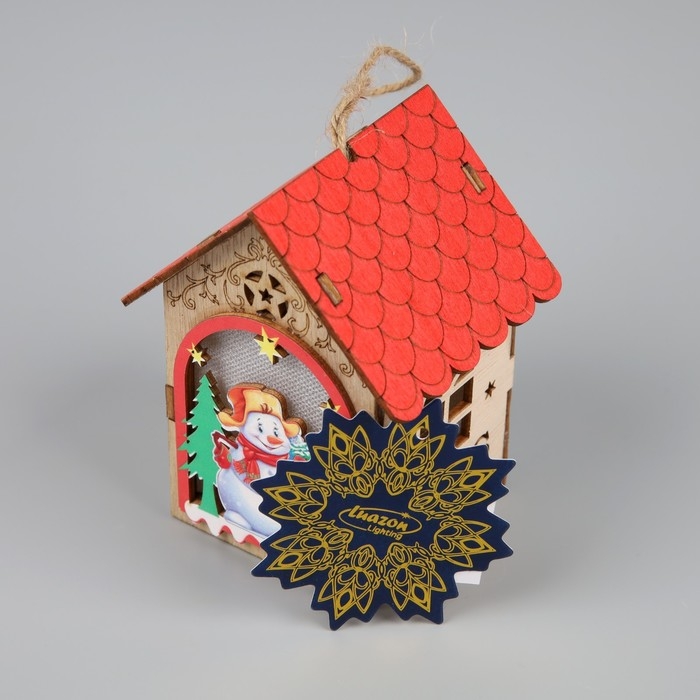 Ёлочная игрушка «Домик со снеговиком», от батареек, свечение тёплое белое Ёлочная игрушка «Домик со снеговиком», от батареек, свечение тёплое белое