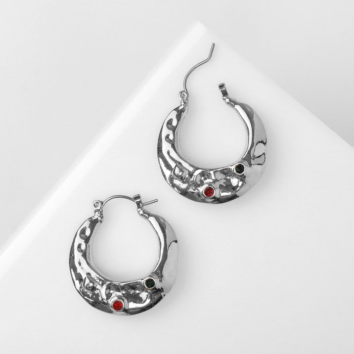 Серьги со стразами &laquo;Блеск вечера&raquo; граница, цвет красный в серебре