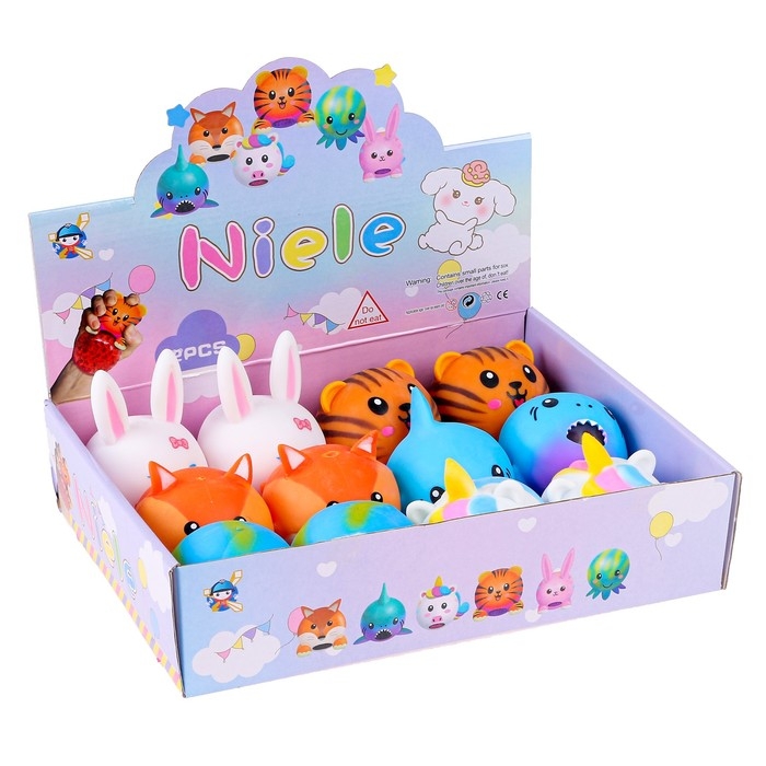 Мялка &laquo;Звери&raquo; с гидрогелем, виды МИКС