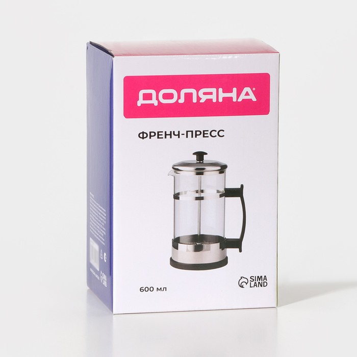 Чайник заварочный френч - пресс Доляна &laquo;Риц&raquo;, 600 мл, стекло, цвет чёрный