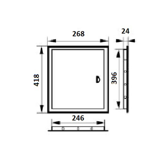 Люк ревизионный ERA Л2540Р, 268 х 418 мм, с ручкой и фланцем 246 х 396 мм, пластиковый