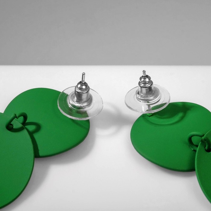 Серьги металл &laquo;Леди&raquo; круги, дуо, цвет тёмно-зелёный