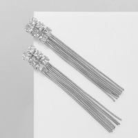 Серьги висячие со стразами &laquo;Одиссея&raquo; прямоугольник, цвет белый в серебре