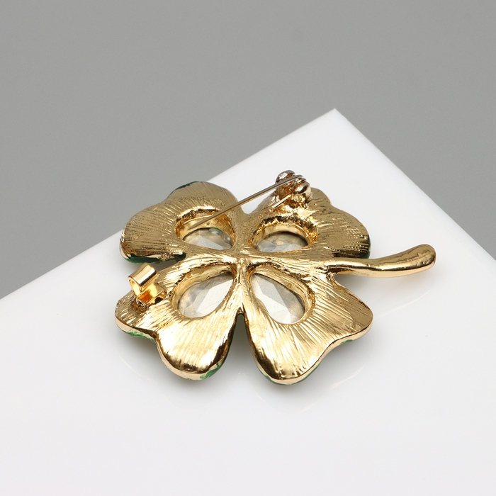 Брошь &laquo;Клевер&raquo; на удачу, цвет изумрудный в золоте