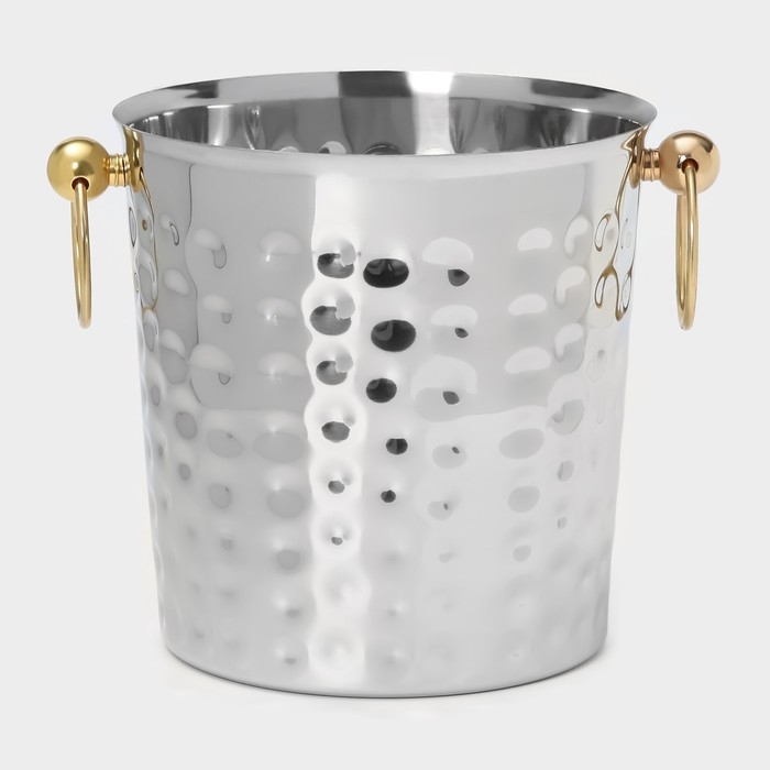 Ведро для льда из нержавеющей стали &laquo;Чеканный&raquo;, 5,2 л, 25&times;20&times;20,5 см, золотые ручки