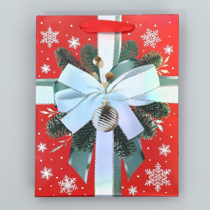 Пакет подарочный новогодний ламинированный &laquo;Новогодний бант&raquo;, MS 18 х 23 х 10 см, Новый год