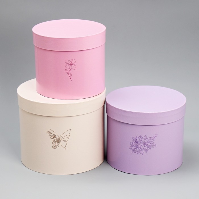 Набор шляпных коробок 3 в 1, упаковка подарочная, «Цветы», 16 х 16 х 14‒20 х 20 х 17 см Набор шляпных коробок 3 в 1, упаковка подарочная, «Цветы», 16 х 16 х 14‒20 х 20 х 17 см