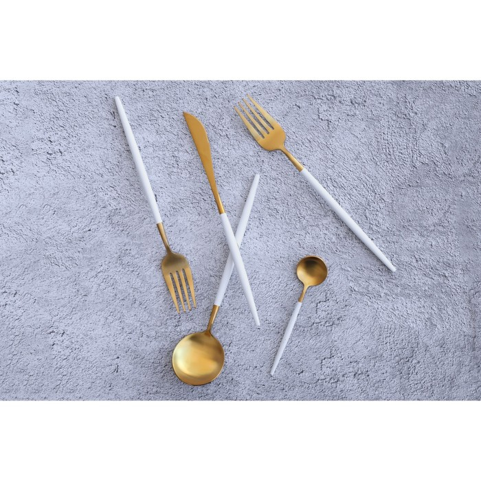 Столовые приборы из нержавеющей стали Magistro &laquo;Фолк&raquo;, 4 предмета, цвет металла золотой, белые ручки