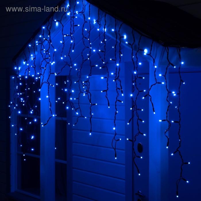 Гирлянда "Бахрома" 3 х 0.9 м , IP65, УМС, тёмная нить каучук, 232 LED, свечение синее, 220 В