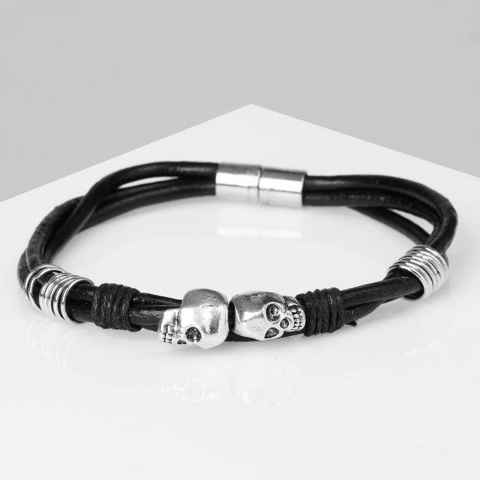 Браслет унисекс &laquo;Стиль&raquo; череп, цвет чёрный с серебром, 23 см