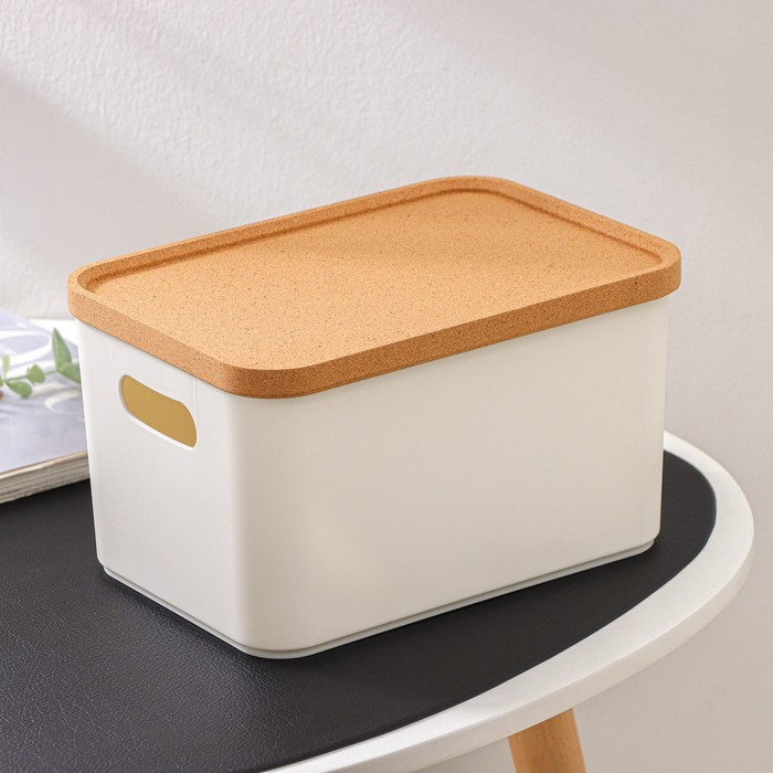 Корзина для хранения с крышкой Korely maxi, 2,4 л, 23,5&times;16,5&times;13,5 см, цвет слоновая кость