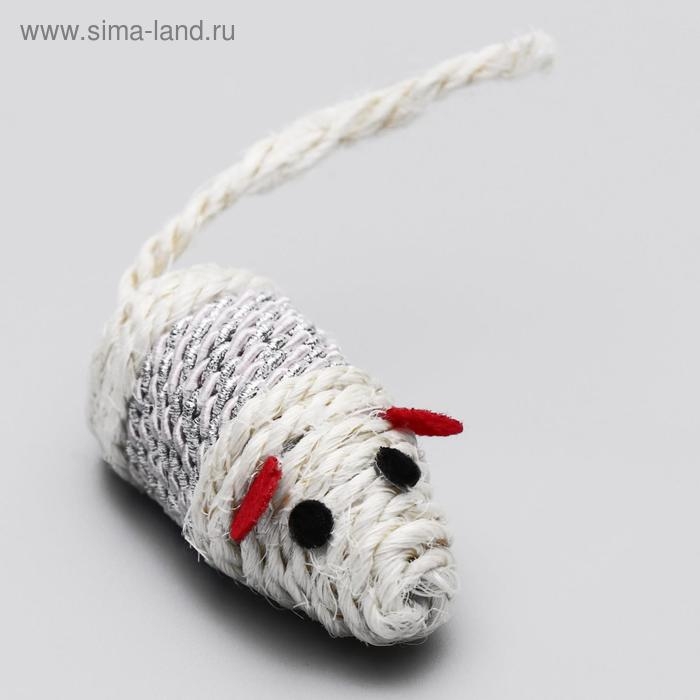 Набор витых игрушек для кошек: мышь 7 см и шарик 4 см, сизаль, микс цветов Набор витых игрушек для кошек: мышь 7 см и шарик 4 см, сизаль, микс цветов