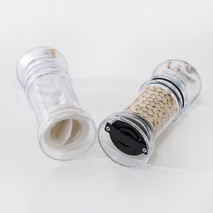 Набор для специй Доляна &laquo;Льдинки&raquo;, h=10 см, 2 шт: мельница, солонка, цвет прозрачный