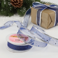 Новый год! Лента капроновая с металлической нитью &laquo;Блёстки&raquo;, 25 мм &times; 2,7 &plusmn; 0,5 м, цвет синий/серебряный