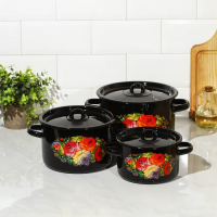 Набор кастрюль «Жостово», 3 предмета: 1,5 л, 2,9 л, 4,5 л, эмалированные крышки, индукция Набор кастрюль «Жостово», 3 предмета: 1,5 л, 2,9 л, 4,5 л, эмалированные крышки, индукция