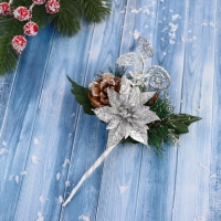 Декор "Зимние грезы" шишка серебряный цветок, 18 см