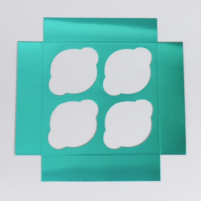 Коробка для капкейков, кондитерская упаковка с окном, 4 ячейки &laquo;Голубая&raquo;, 16 х 16 х 10 см