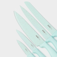 Набор кухонных принадлежностей &laquo;Клауд&raquo;, 6 предметов: 5 ножей, овощечистка из керамики, цвет бирюзовый