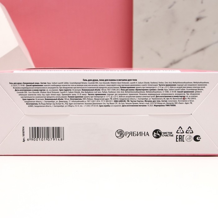 Подарочный набор косметики &laquo;Вдохновляй!&raquo;, гель для душа 100 мл, пена для ванны 100, мочалка , ЧИСТОЕ СЧАСТЬЕ