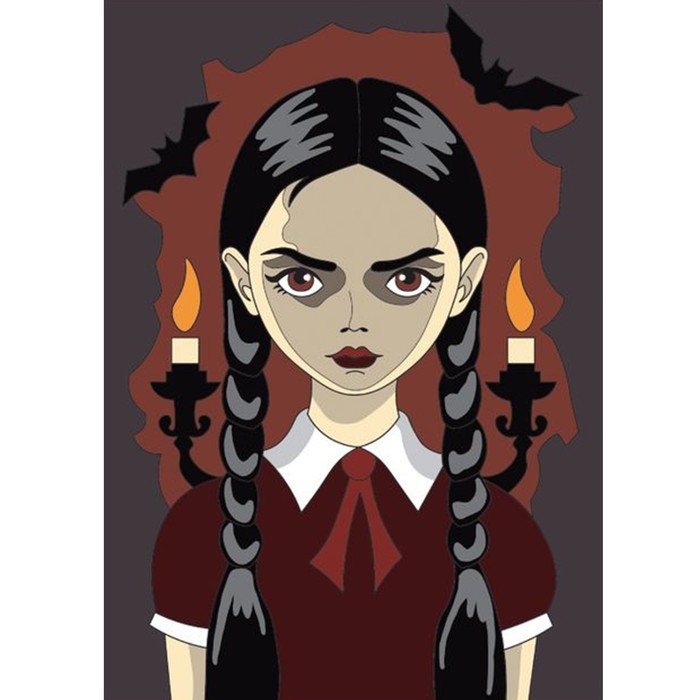 Алмазная мозаика на хеллоуин с частичным заполнением на холсте &laquo;Мрачная девочка&raquo;, 15 х 21 см