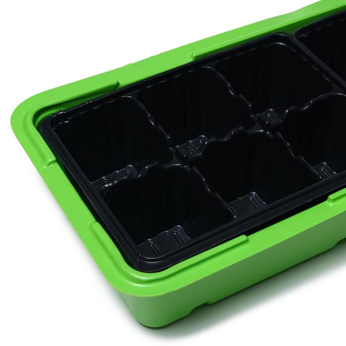 Мини-парник для рассады, 57 &times; 18 &times; 14,5 см, 3 вставки, 18 ячеек, Greengo