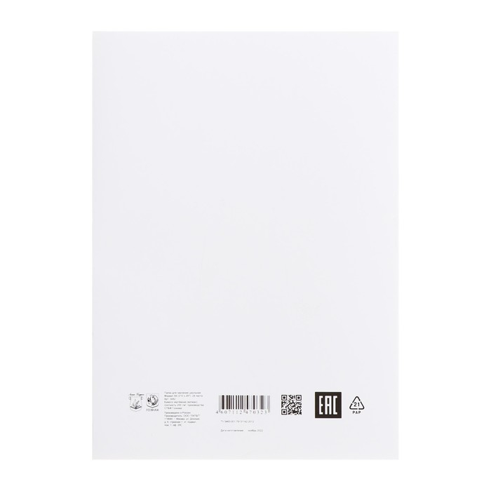 Папка для черчения А4, 24 листа "Школьная", без рамки, блок 200 г/м&sup2;