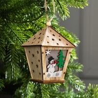 Ёлочная игрушка &laquo;Фонарь со снеговиком&raquo;, от батареек, свечение тёплое белое