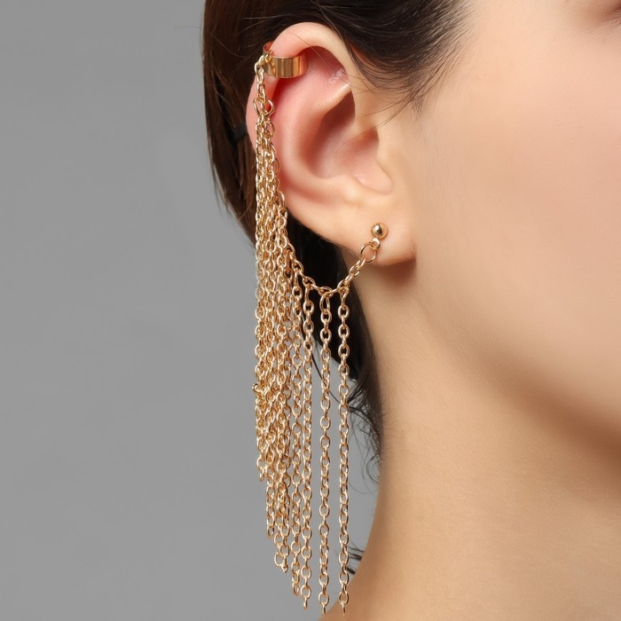 Серьга &laquo;Кафф&raquo; водопад цепи, цвет золото
