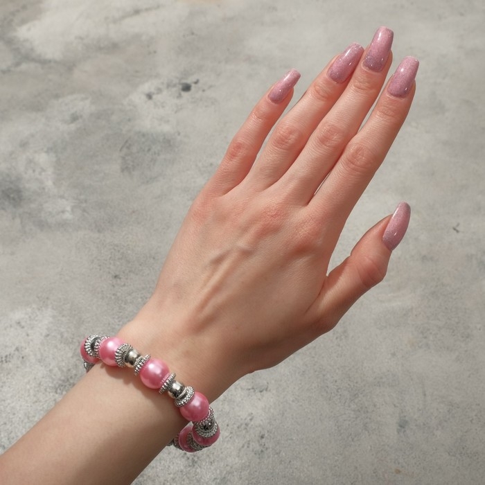 Браслет жемчуг &laquo;Бусинка&raquo; шар № 12, цвет розовый в серебре, d=6 см