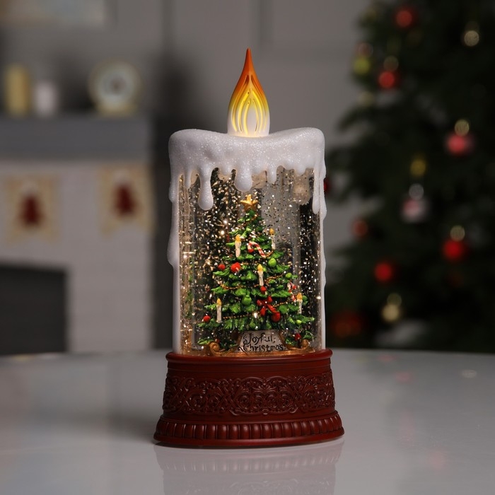 Светодиодная фигура &laquo;Свеча с ёлкой&raquo; 12.3 &times; 24 &times; 8 см, пластик, батарейки ААх3 (не в комплекте), USB, свечение тёплое белое