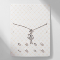 Гарнитур 5 предметов: 4 пары пусет, кулон &laquo;Балерина&raquo;, цвет белый в серебре, 43 см