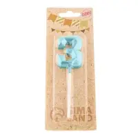 Свеча в торт на шпажке &laquo;Алмаз&raquo;, цифра 3, голубая, 5 см